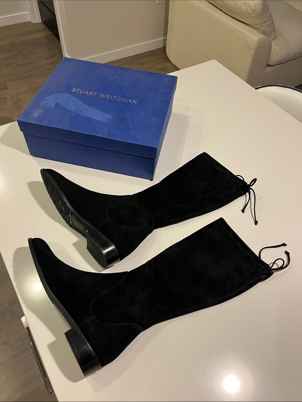Stuart Weitzman lilene black suede leather boots tie adjustment size 10